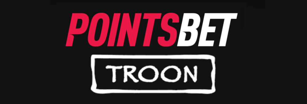 black background with the logos for PointsBet -- the Australian Sports Betting Operator -- and Troon -- the Arizona-based golf company that owns 54 golf courses in the US. The combination of logos is in reference of the two brands new partnership deal.