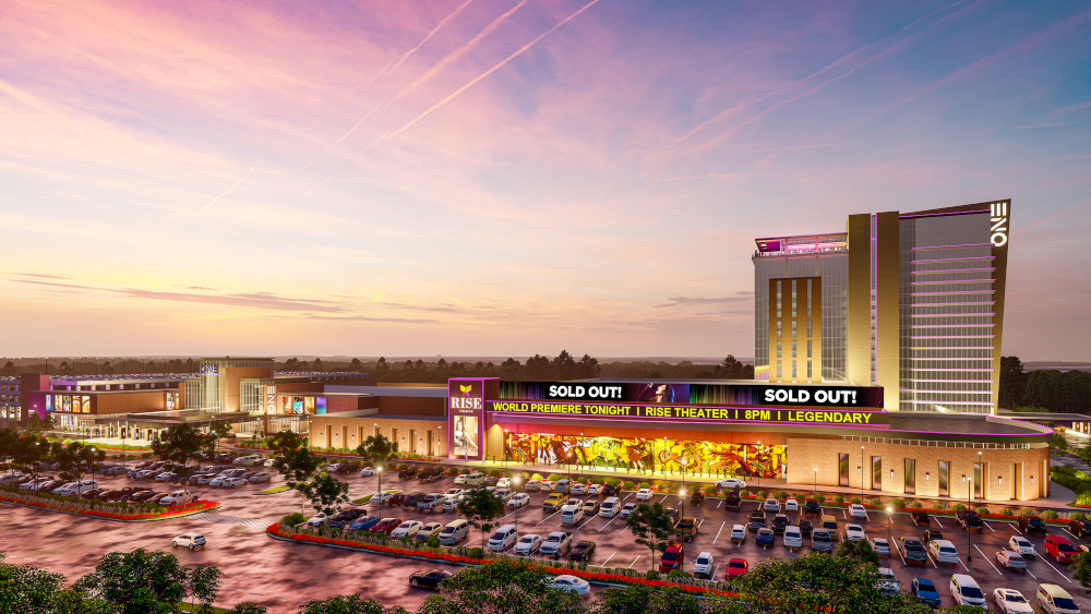 3D rendering of One Casino against a sunset, the proposed casino to be built in Richmond. The project was defeated by a narrow margin in November's vote, but the city is looking for a second chance to pass it.