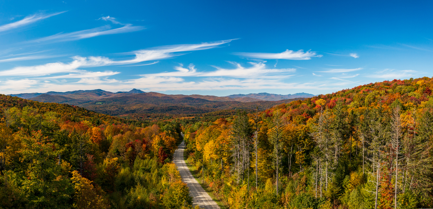 Aerial view of the Moretown Mountain road between Northfield and Moretown in Vermont during the fall. Vermont on Verge of Legalizing Sports Betting