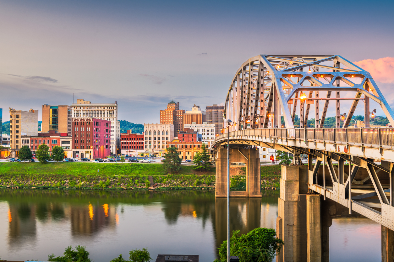 Charleston, West Virginia, USA downtown skyline on the river at dusk.. WynnBET Launches Online Casino & Sportsbook in West Virginia