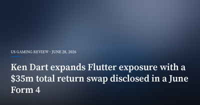 Ken Dart Expands Flutter Exposure With a $35m Total Return Swap Disclosed in a June Form 4