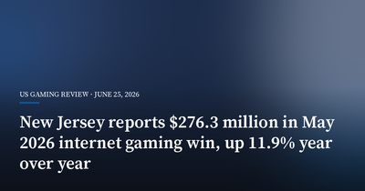 New Jersey Reports $276.3 Million in May 2026 Internet Gaming Win, Up 11.9% Year Over Year
